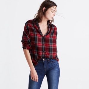 Madewell Central Red Plaid Flannel Button Down Top XS